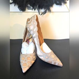 Badgley Mischka Rouge Champagne Glass Embellished Satin Stiletto Heels